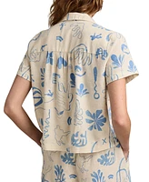 Lucky Brand Women's Printed Linen-Blend Camp Shirt