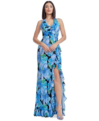 Dress the Population Women's Kathleen Ruffle-Trim Halter Gown