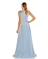 Mac Duggal Women's Beaded Cap Sleeve V Neck A Line Gown