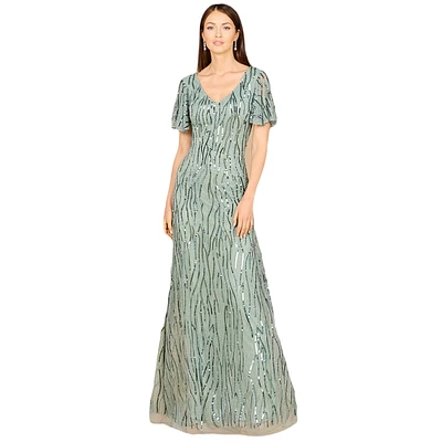 Lara Women's Beaded Gown With Cape Sleeves
