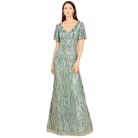 Lara Women's Beaded Gown With Cape Sleeves