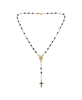 Bling Jewelry Dainty Black & White Pearl Virgin Mary Rosary Necklace with Cross Gold Plated