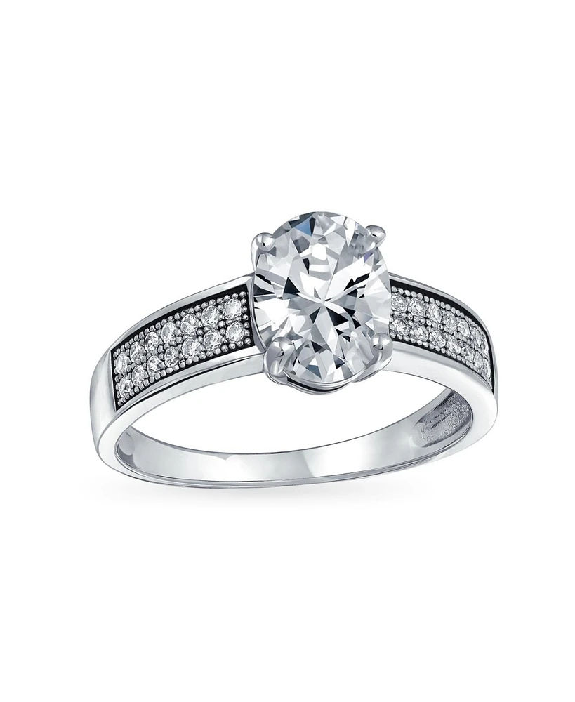Bling Jewelry Traditional 2CTW Cz Oval Solitaire Promise Ring Micro Pave Band .925 Sterling Silver