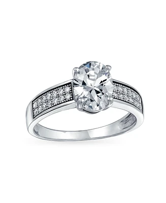 Bling Jewelry Traditional 2CTW Cz Oval Solitaire Promise Ring Micro Pave Band .925 Sterling Silver