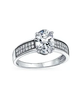 Bling Jewelry Traditional 2CTW Cz Oval Solitaire Promise Ring Micro Pave Band .925 Sterling Silver