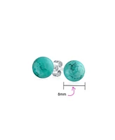 Bling Jewelry 8MM Natural Stone Round Bead Ball Stud Earrings .925 Sterling Silver