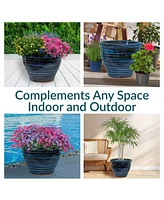 Large Ceramic Planter - Indoor or Outdoor Plant Pot with Drainage Dark Green Glaze Finish 18.5" Studio