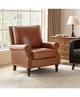 Traditional Raymond Genuine Leather Recliner with Classic Roll-arm