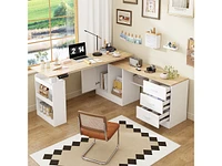 Electric Standing Desk,L-shape Adjustable Height Stand up Desk, Sit Stand Home Office Desk , White，Wooden