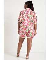 June + Vie Plus Puff-Sleeve Button-Down Blouse