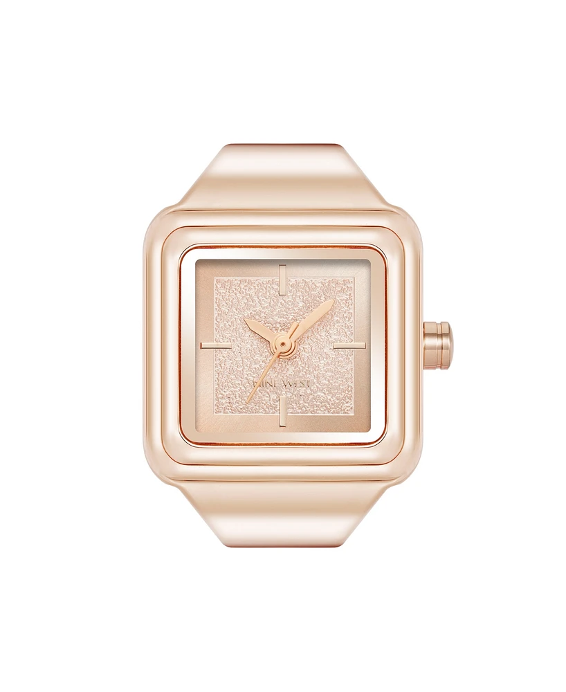 Nine West Women's Quartz Polished Square Rose Gold-Tone Metal Alloy Ring Watch, 21mm
