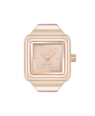 Nine West Women's Quartz Polished Square Rose Gold-Tone Metal Alloy Ring Watch, 21mm