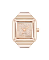 Nine West Women's Quartz Polished Square Rose Gold-Tone Metal Alloy Ring Watch, 21mm