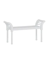 Elegant Retro Style Bench with Turned Legs, Bed End Bench for Bedroom or Living Room Decor, White