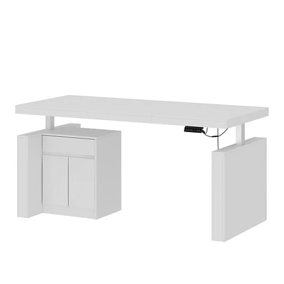Electric Standing Desk, Adjustable Height Stand up Desk, 63x24 Inches Sit Stand Home Office Desk , White，Wooden