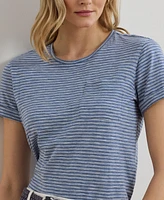 Lauren Ralph Women's Striped Cotton Slub Jersey Pocket Tee