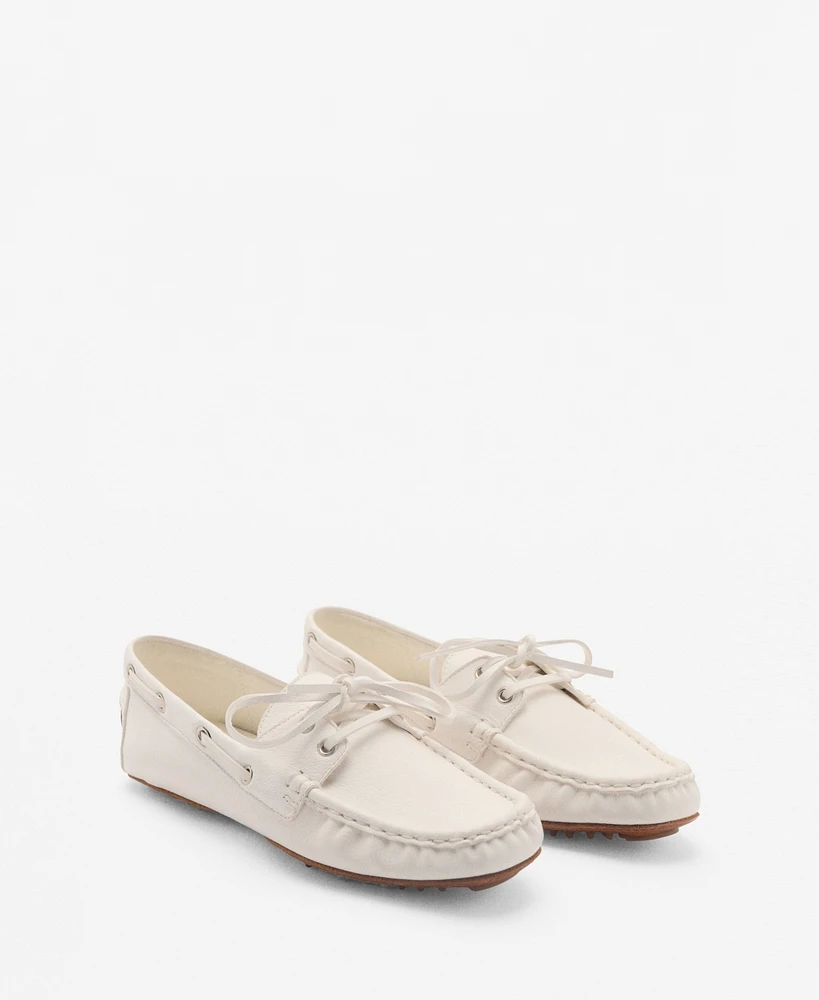 Mango Women's Laces Leather Boat Shoes