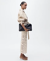 Mango Women's Crochet Floral Midi Skirt