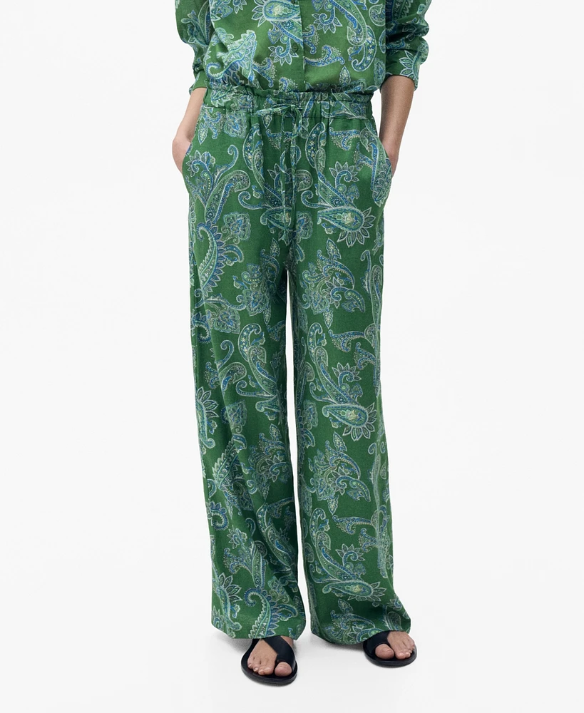 Mango Women's Paisley Linen Pants