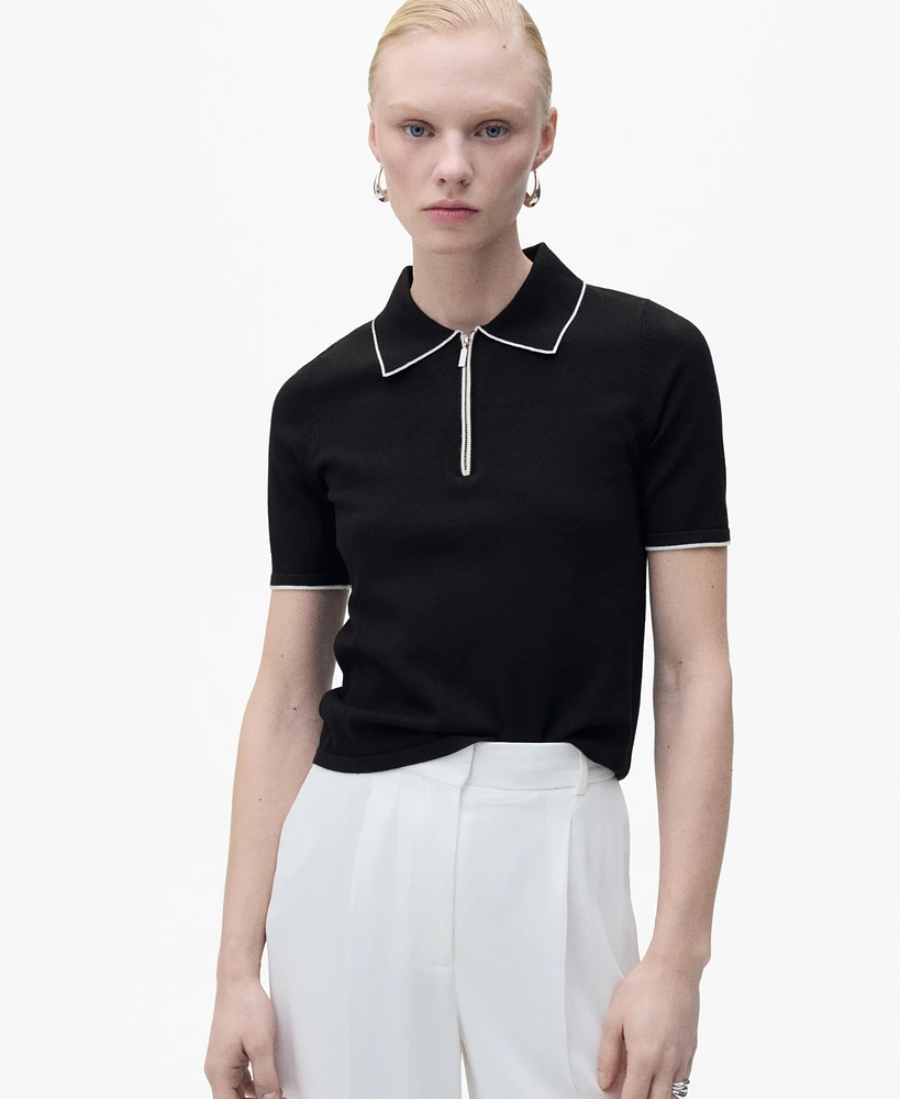 Mango Women's Contrast Trims Polo Neck Sweater