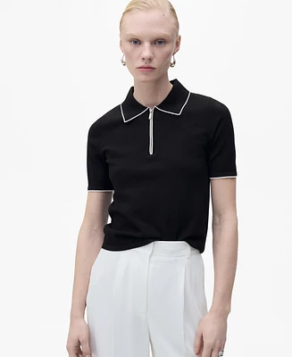 Mango Women's Contrast Trims Polo Neck Sweater