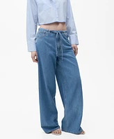 Mango Women's Belted Wide Leg Denim Pants