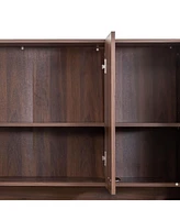 70.87" Tall Wardrobe& Kitchen Cabinet, with 6-Doors, 1-Open Shelves and 1-Drawer for bedroom,Walnut