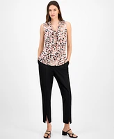Kasper Women's Printed Twisted V-Neck Sleeveless Top, Regular & Petite