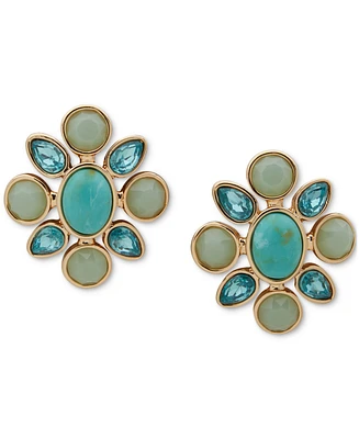 Anne Klein Gold-Tone Mixed Stone Cluster Stud Earrings