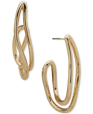 Anne Klein Gold-Tone Twist Elongated C-Hoop Earrings