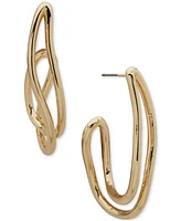 Anne Klein Gold-Tone Twist Elongated C-Hoop Earrings