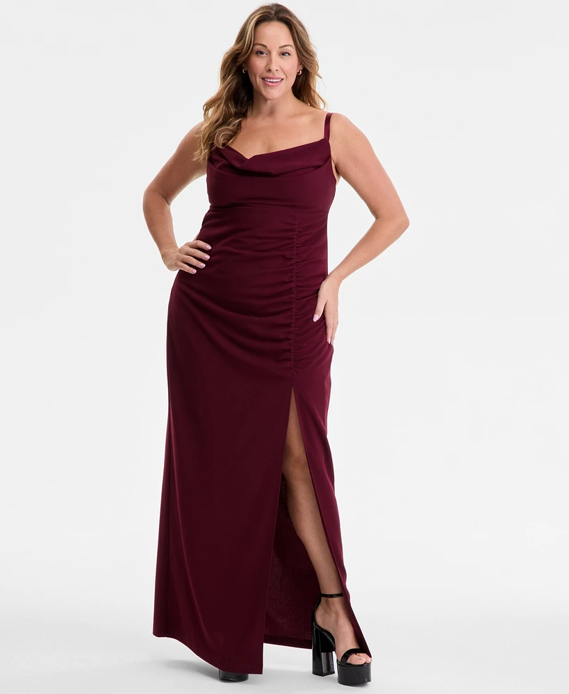 Emerald Sundae Trendy Plus Cowlneck Side-Ruched Maxi Dress, Created for Macy's
