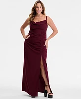 Emerald Sundae Trendy Plus Cowlneck Side-Ruched Maxi Dress, Created for Macy's