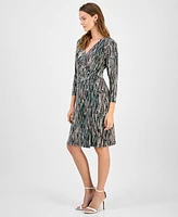 Kasper Women's Printed Long-Sleeve Faux-Wrap Dress