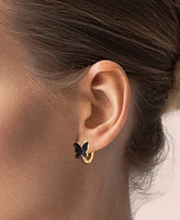 Lali Jewels Black & White Diamond Butterfly Small Hoop Earrings (1/3 ct. t.w.) in 14k Gold
