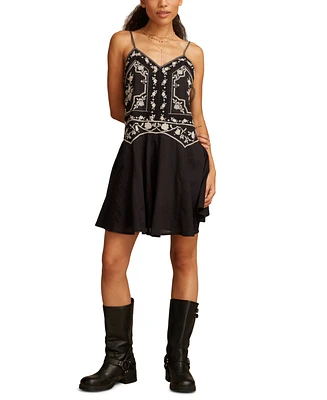 Lucky Brand Women's Cotton Embroidered Strappy Minidress