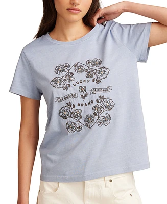 Lucky Brand Women's Cotton Mirror Embroidered Floral Tee