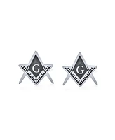 Bling Jewelry Set of 2 Freemasons Compass Symbol Shirt Cufflink Black Enamel Gold Plated