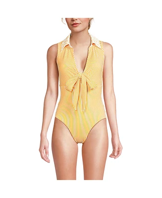 Lands' End Women's Polo High Leg One Piece Swimsuit