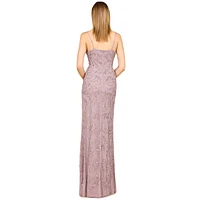 Lara Women's Embellished Gown with Slit And Spaghetti Straps - Outlet