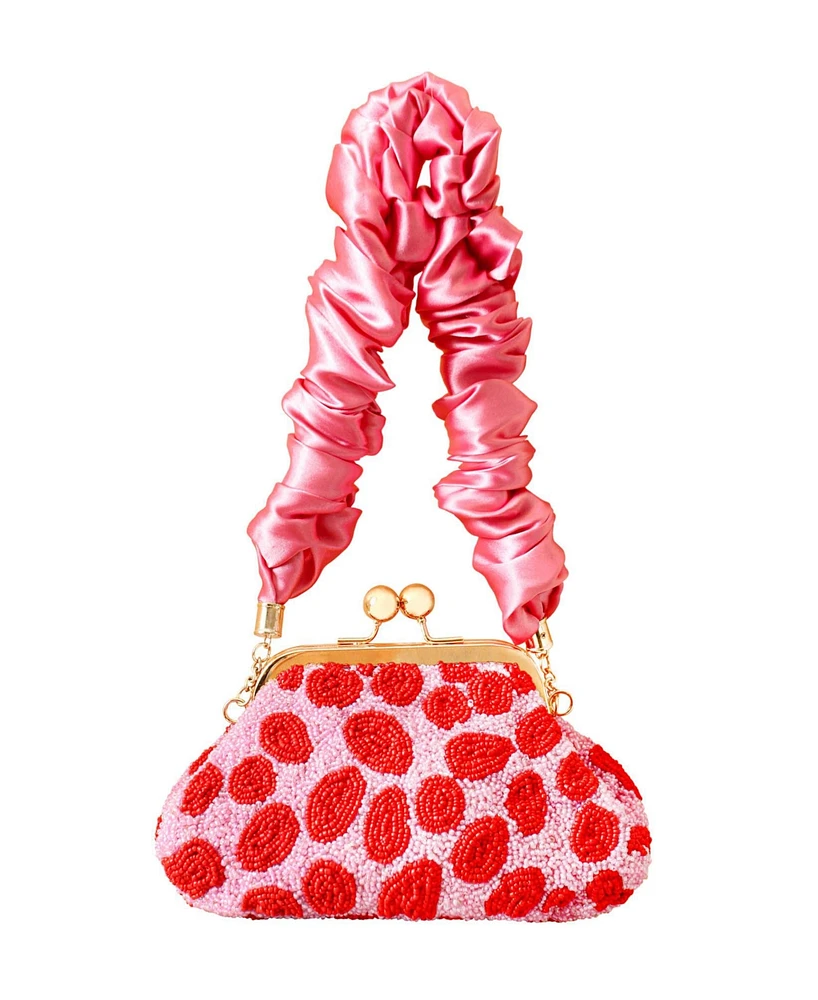 Arnoldi Daisy Hand-beaded Clutch Bag In Pink & Red