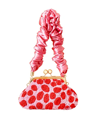 Arnoldi Daisy Hand-beaded Clutch Bag In Pink & Red