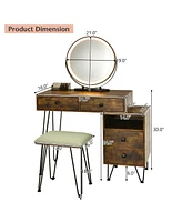 Modern Dressing Table with Storage Cabinet-Rustic Brown