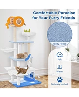 Multi-level Ocean-themed Cat Tree Tower with Sisal Covered Scratching Posts-Blue