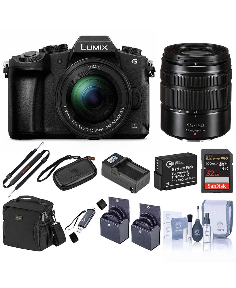 Panasonic Lumix Dmc-G85 Mirrorless Camera with 12-60mm f/3.5-5.6 Lens, Bundle with 45-150mm f/4.0-5.6 Lens, Black, 32GB Memory Card, Battery, Charger