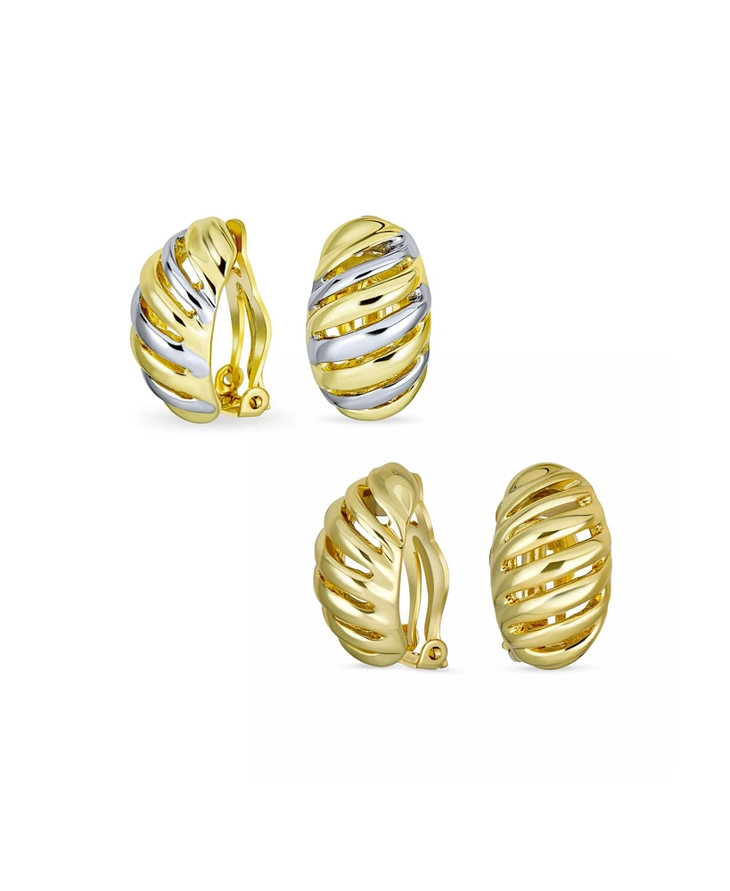 Bling Jewelry Set of 2 Geometric Twist Shrimp Half Hoop Clip-On Earrings Gold Silver Plated