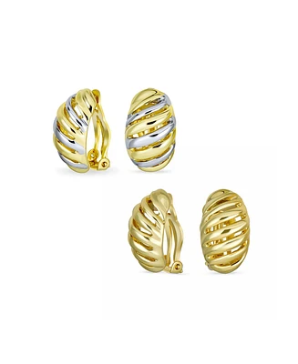 Bling Jewelry Set of 2 Geometric Twist Shrimp Half Hoop Clip-On Earrings Gold Silver Plated