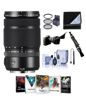 Fujifilm Gf 45-100mm F4 R Lm Wr Lens, Bundle with Flex Lens Shade, 82mm Filter Kit, LensPen Lens Cleaner, Lens Wrap, Lens Cap Tether, Cleaning Kit, Pc