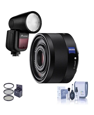 Sony Sonnar T Fe 35mm f/2.8 Za Lens for Sony E, Bundle with Flashpoint Zoom Li-on X R2 Ttl Flash, 49mm Filter Kit, Cleaning Kit