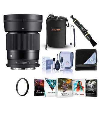 Sigma 30mm f/1.4 Dc Dn Contemporary Lens for L Mount, Bundle with 52mm Uv Filter, Lens Pouch, Lens Cleaner, Cleaning Kit, Pc Software Kit, Lens Cap Te